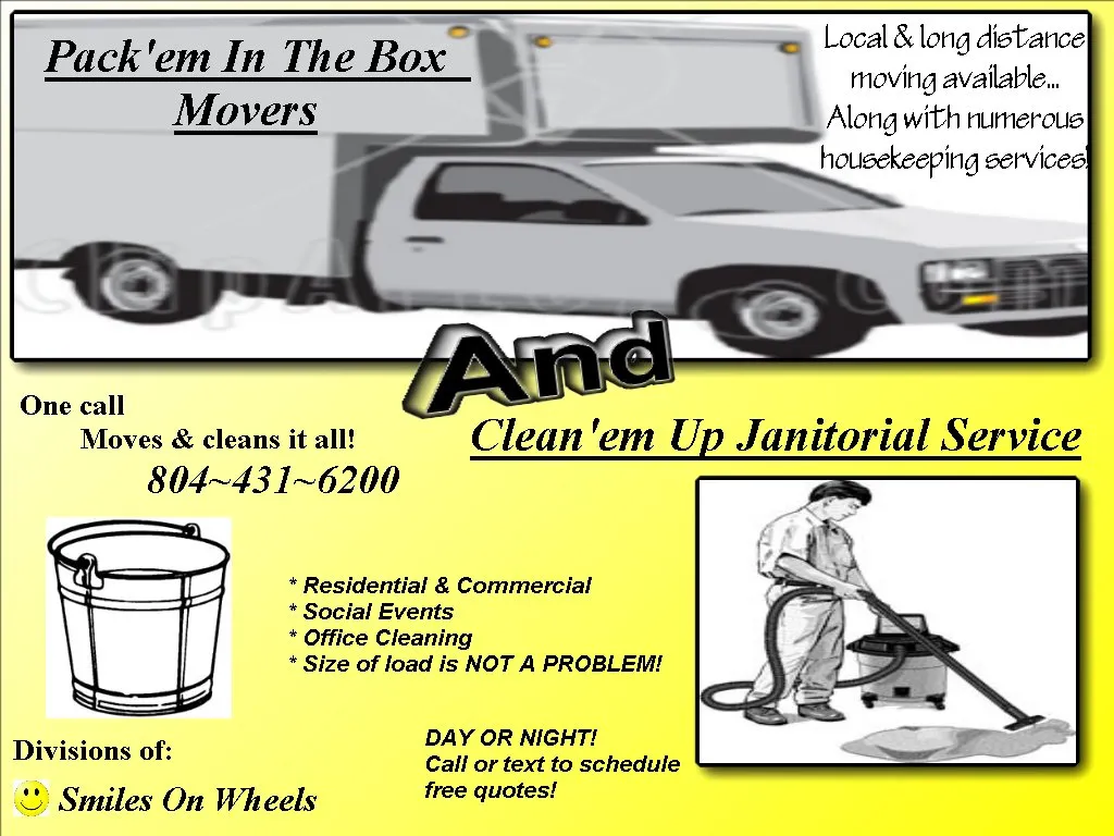 Pack'em In The Box Movers & Clean'em Up Janitorial Service Logo